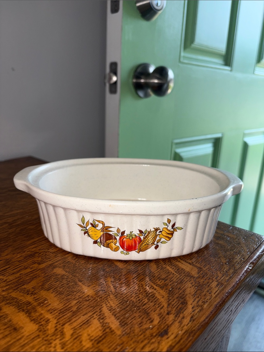 Vintage 1970’s Japanese Stoneware Casserole Dish with a Retro Vegetable Harvest